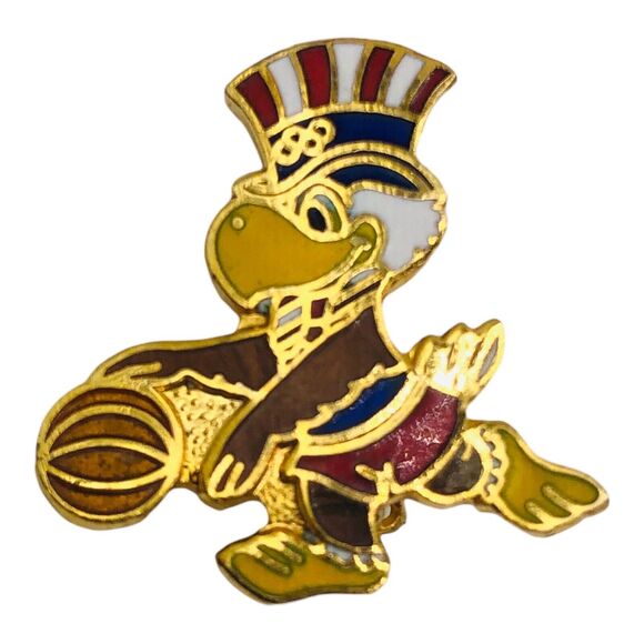 LA ‘84 Olympics Sam The Eagle Basketball Dribble Lapel Hat Pin Enamel Gold Tone - Picture 1 of 4